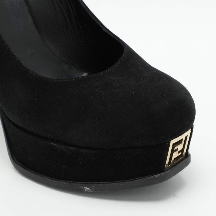 Pre Owned Fendi Black Suede Fendista Platform Pumps Size 39
