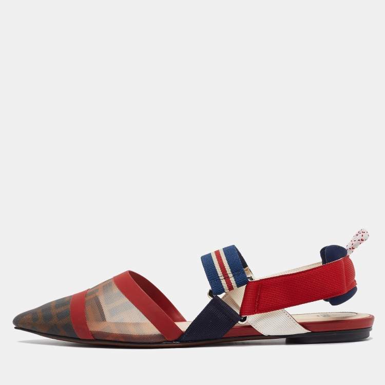 Pre Owned Fendi Multicolor Canvas Mesh Colibri Slingback Flats Size 39