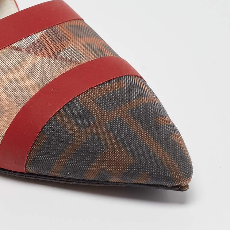 Pre Owned Fendi Multicolor Canvas Mesh Colibri Slingback Flats Size 39