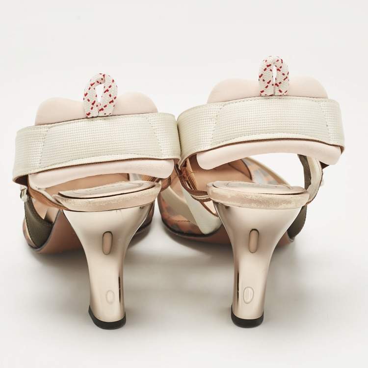 Pre Owned Fendi Multicolor Canvas and Mesh Colibri Pumps Size 39
