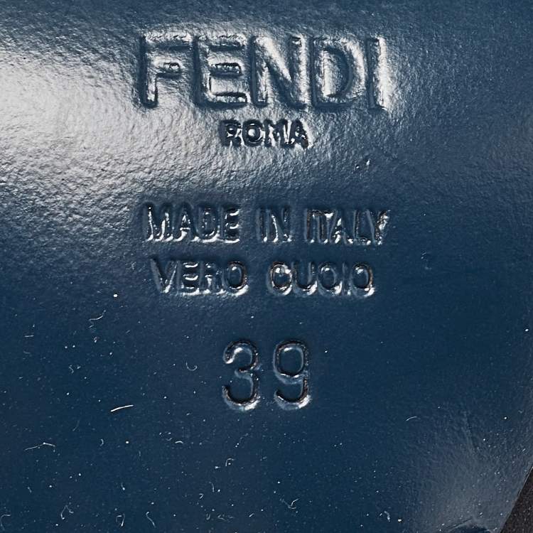 Pre Owned Fendi Black/Gold Leather Wave Striped Slide Sandals Size 39