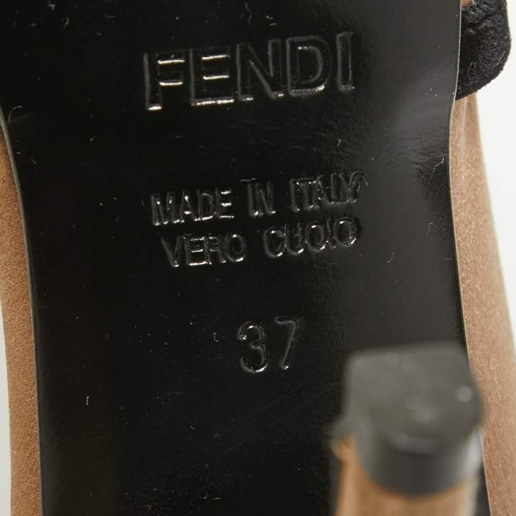 Pre Owned Fendi Brown/Black Satin and Velvet D'orsay Pumps Size 37