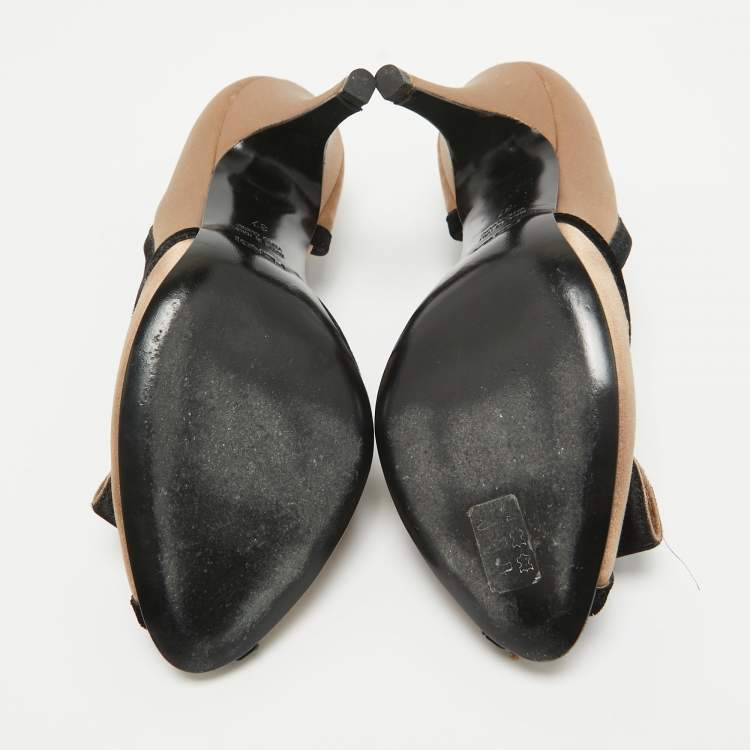 Pre Owned Fendi Brown/Black Satin and Velvet D'orsay Pumps Size 37