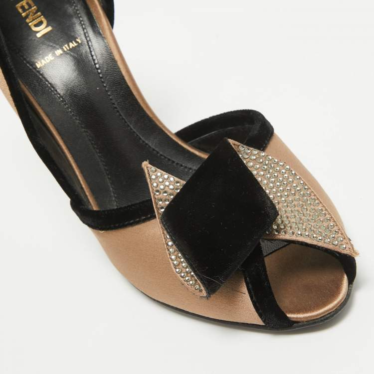 Pre Owned Fendi Brown/Black Satin and Velvet D'orsay Pumps Size 37