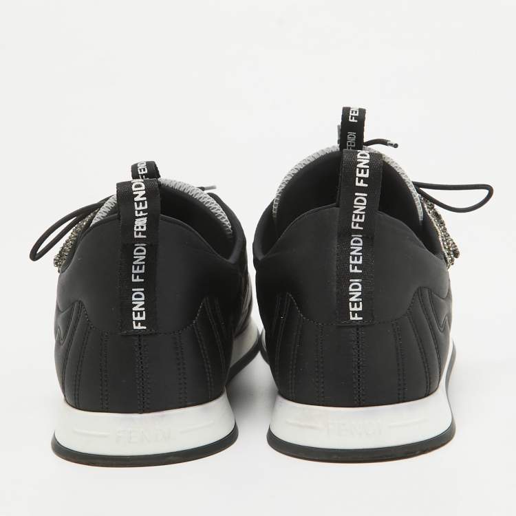 Pre Owned Fendi Black Fabric and Satin Crystal Embellished Lace Up Sneakers Size 41