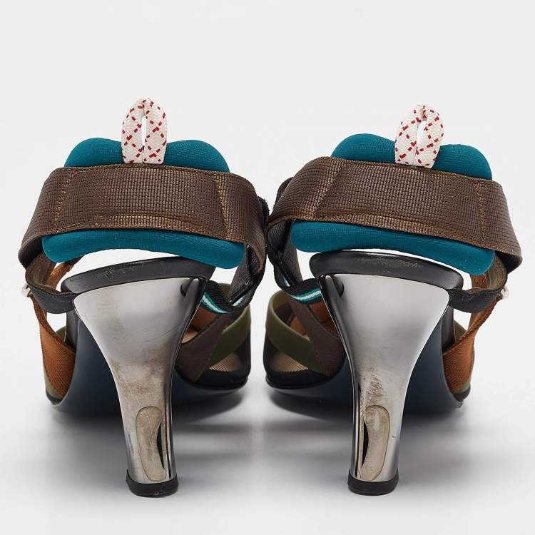 Pre Owned Fendi Multicolor Canvas and Mesh Colibri Pumps Size 41