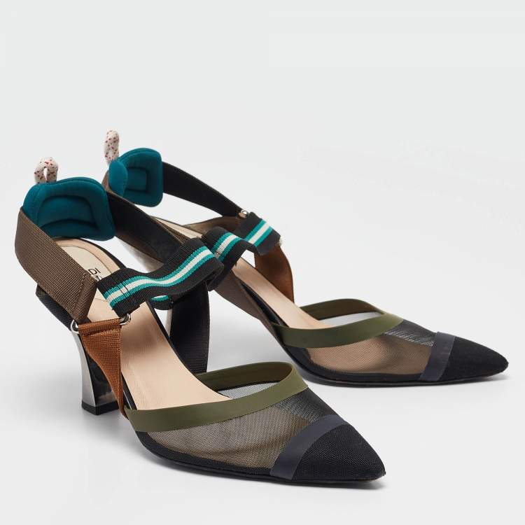 Pre Owned Fendi Multicolor Canvas and Mesh Colibri Pumps Size 41