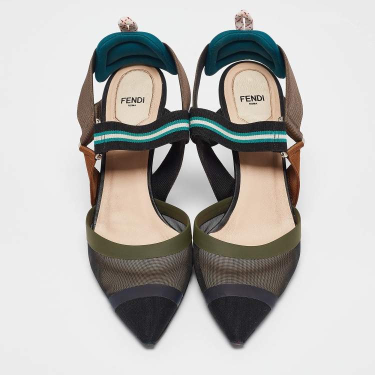 Pre Owned Fendi Multicolor Canvas and Mesh Colibri Pumps Size 41