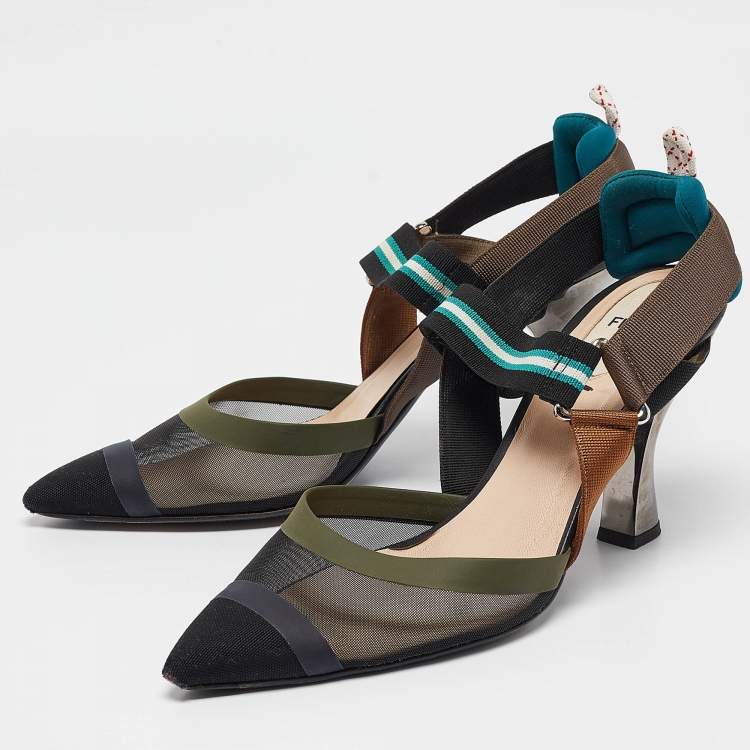 Pre Owned Fendi Multicolor Canvas and Mesh Colibri Pumps Size 41