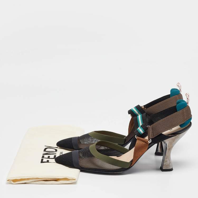 Pre Owned Fendi Multicolor Canvas and Mesh Colibri Pumps Size 41