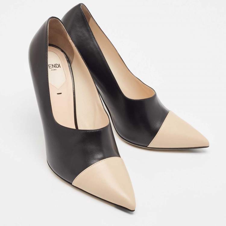 Pre Owned Fendi Black/Beige Leather Pointed Toe Pumps Size 41