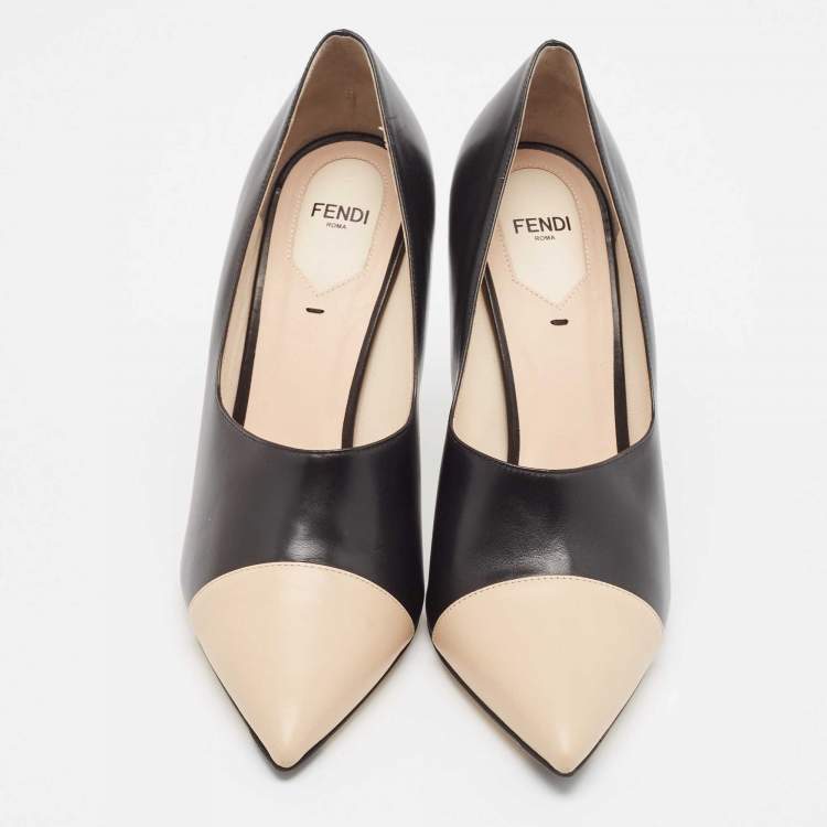 Pre Owned Fendi Black/Beige Leather Pointed Toe Pumps Size 41