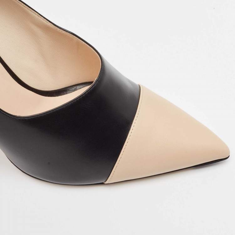 Pre Owned Fendi Black/Beige Leather Pointed Toe Pumps Size 41