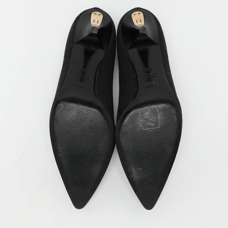 Pre Owned Fendi Black FF Canvas Pointed Toe Pumps Size 38.5