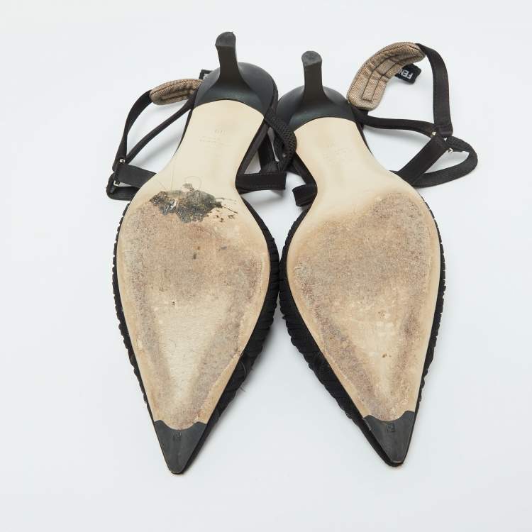 Pre Owned Fendi Black Tulle And Satin Colibri Lite Slingback Sandals Size 39