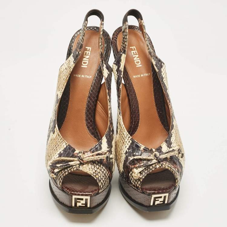 Pre Owned Fendi Multicolor Python Leather Fendista Platform Pumps Size 39.5