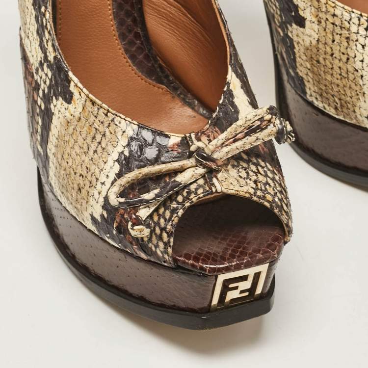 Pre Owned Fendi Multicolor Python Leather Fendista Platform Pumps Size 39.5