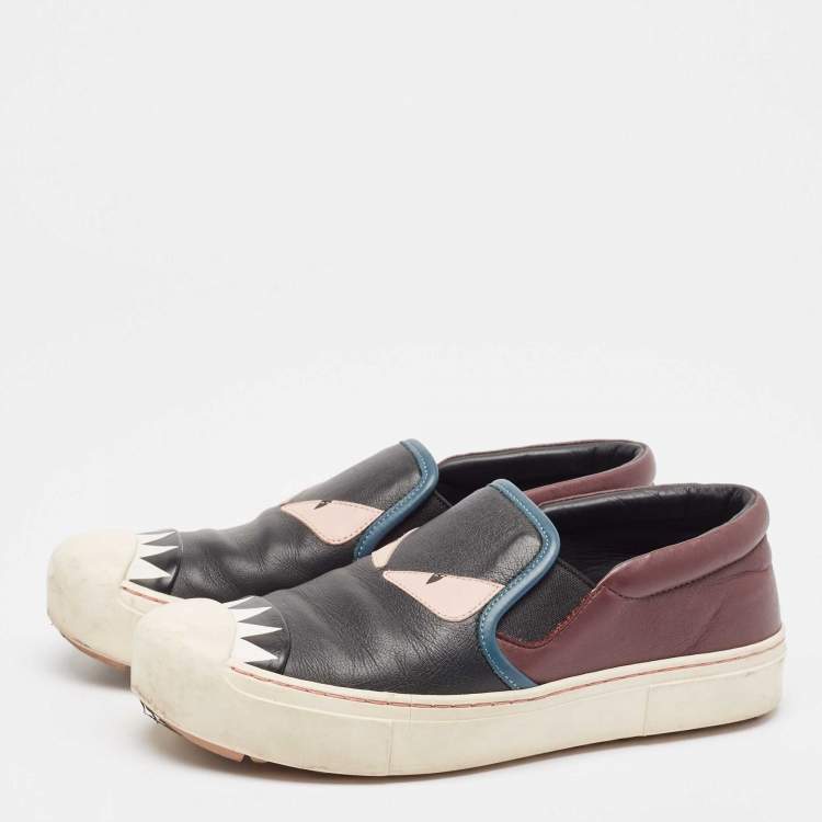 Pre Owned Fendi Multicolor Leather Monster Slip On Sneakers Size 36.5