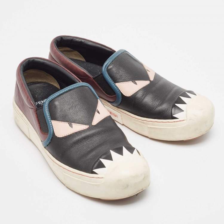 Pre Owned Fendi Multicolor Leather Monster Slip On Sneakers Size 36.5