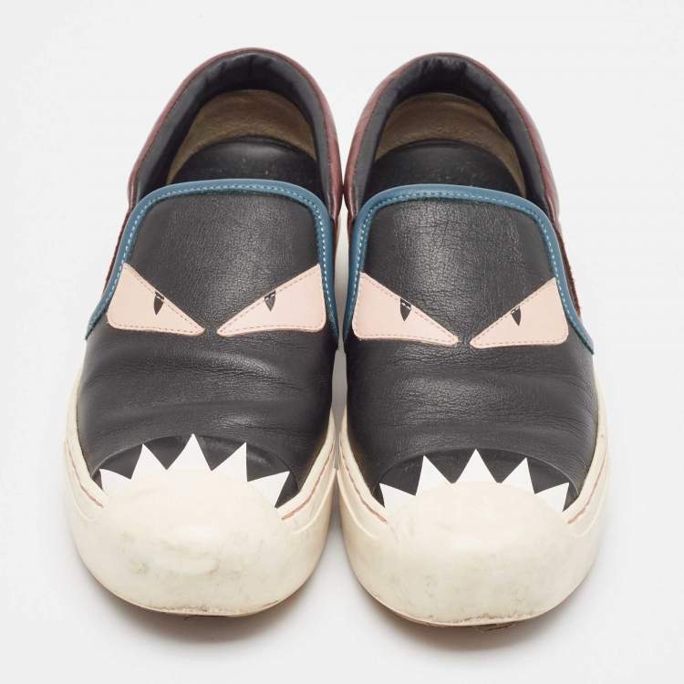 Pre Owned Fendi Multicolor Leather Monster Slip On Sneakers Size 36.5