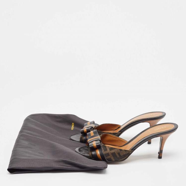 Pre Owned Fendi Zucca Canvas Pride and Prejudice Bow Slides Size 39