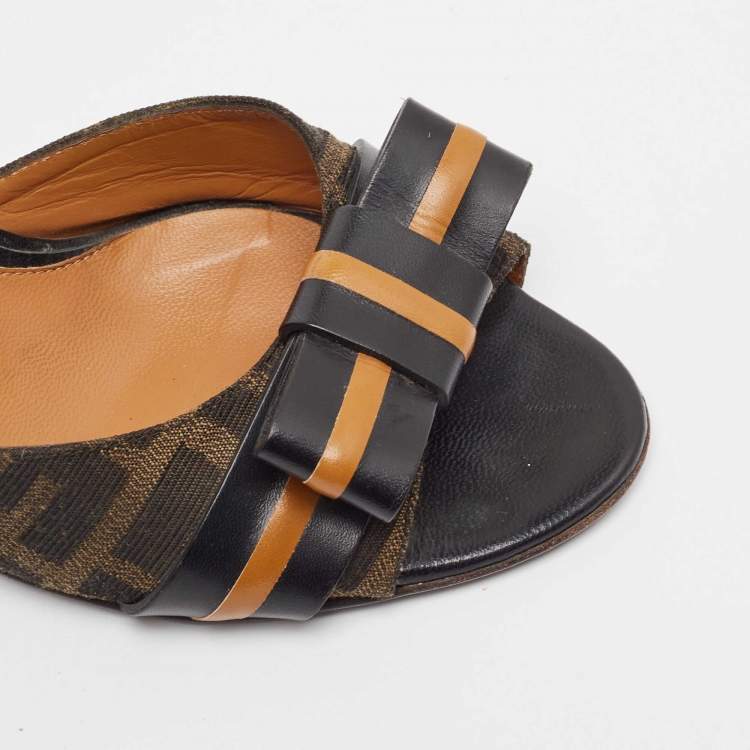 Pre Owned Fendi Zucca Canvas Pride and Prejudice Bow Slides Size 39
