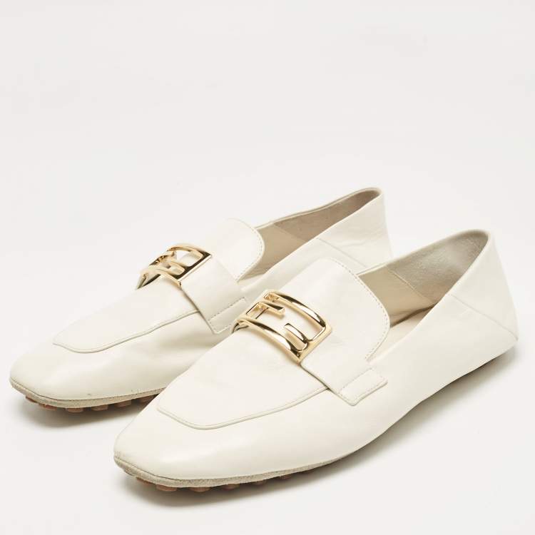 Pre Owned Fendi White Leather Baguette Loafers Size 39