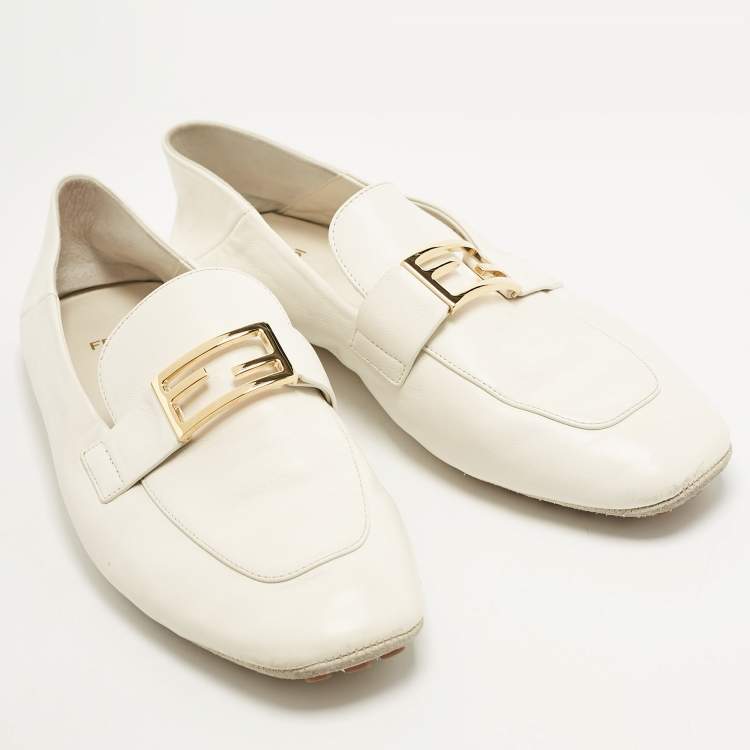 Pre Owned Fendi White Leather Baguette Loafers Size 39