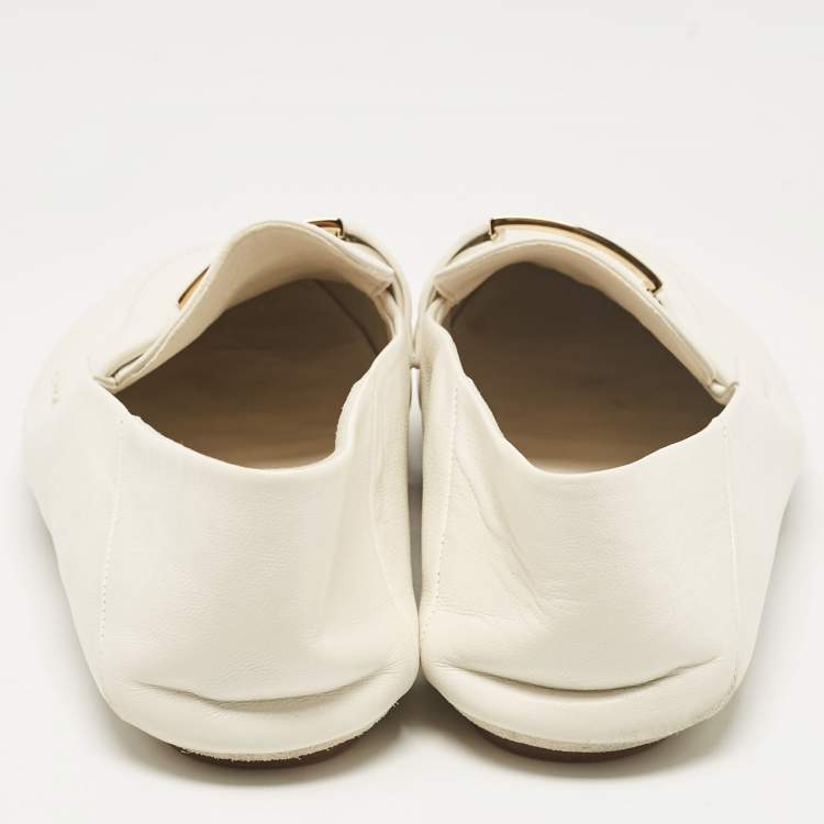 Pre Owned Fendi White Leather Baguette Loafers Size 39