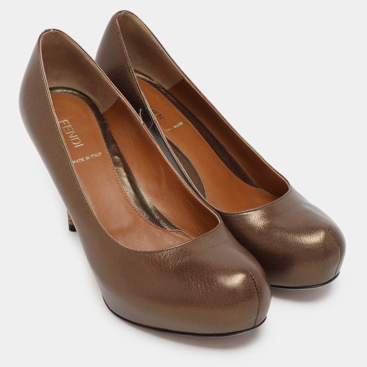 Pre Owned Fendi Metallic Brown Leather Platform Pumps Size 38