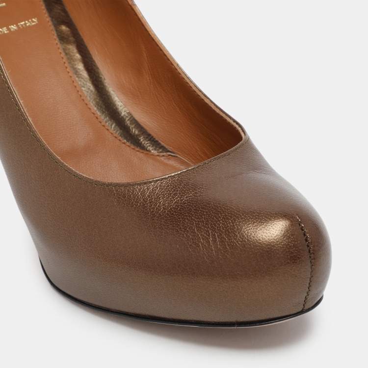 Pre Owned Fendi Metallic Brown Leather Platform Pumps Size 38