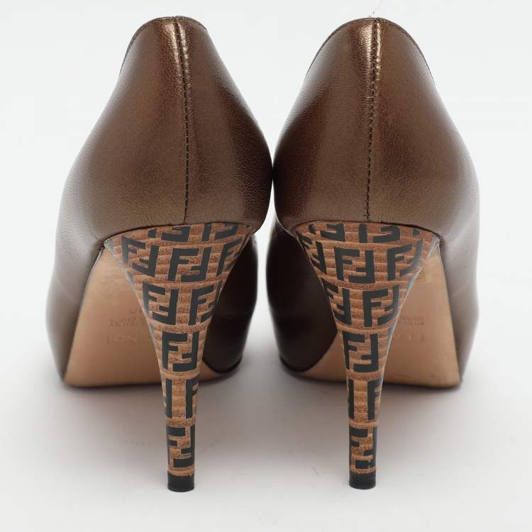 Pre Owned Fendi Metallic Brown Leather Platform Pumps Size 38