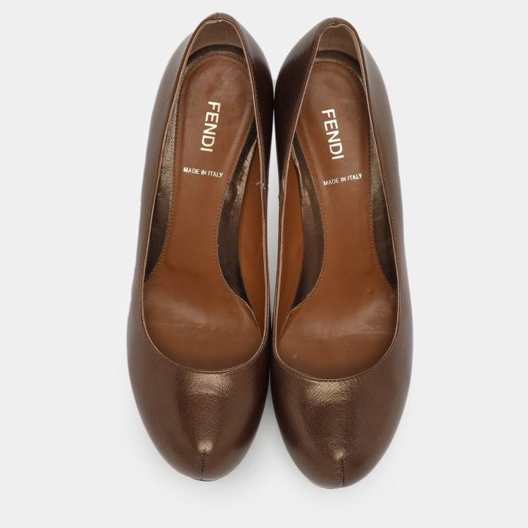 Pre Owned Fendi Metallic Brown Leather Platform Pumps Size 38