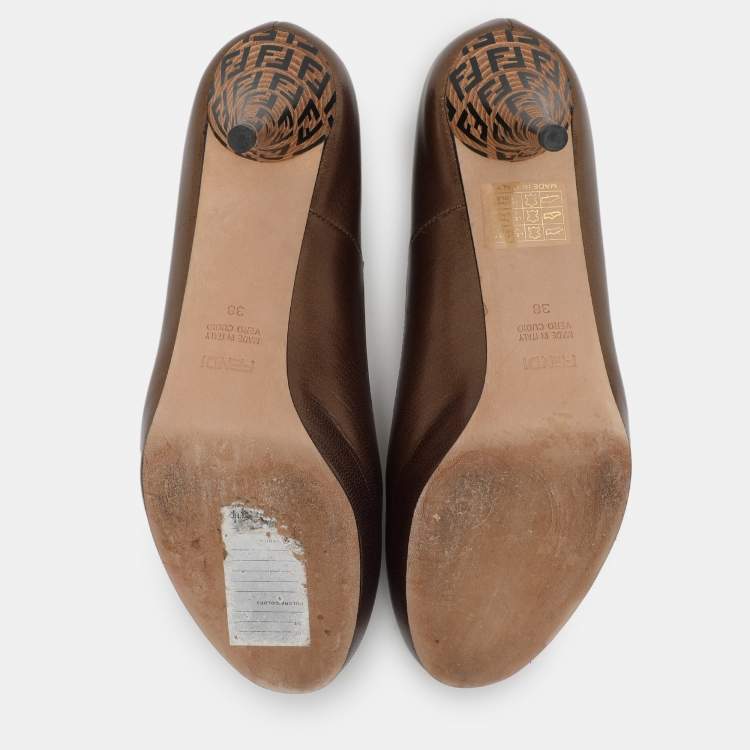 Pre Owned Fendi Metallic Brown Leather Platform Pumps Size 38