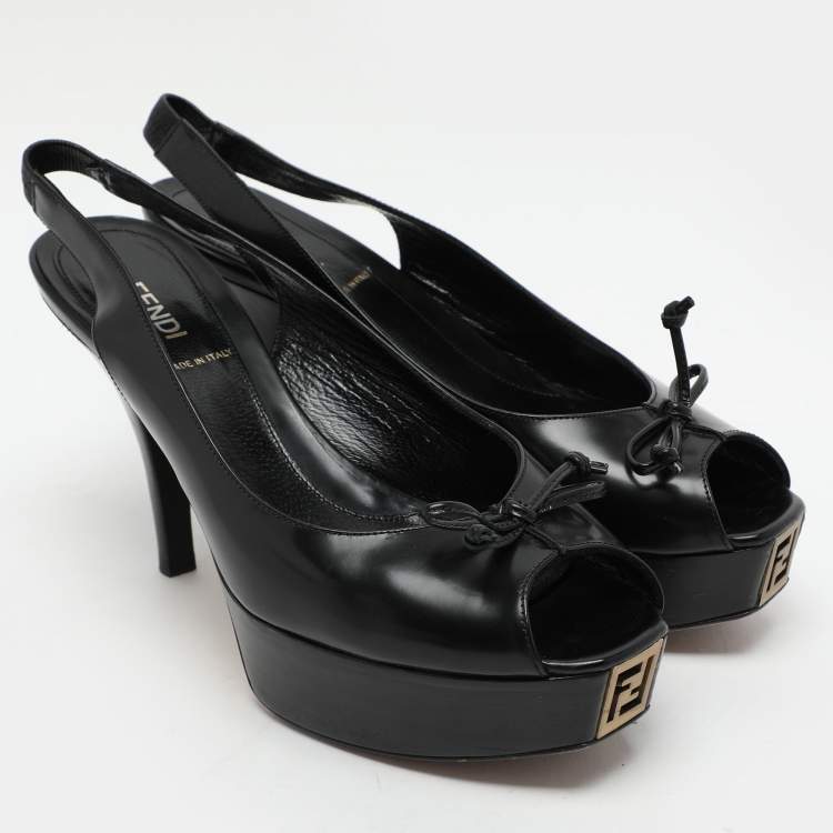 Pre Owned Fendi Black Leather Fendista Platform Slingback Pumps Size 38