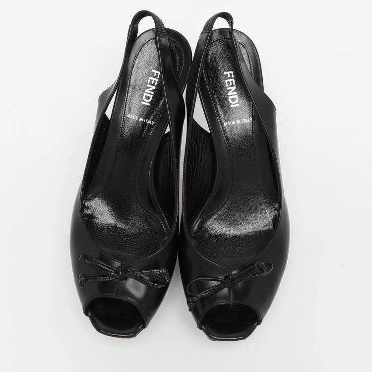 Pre Owned Fendi Black Leather Fendista Platform Slingback Pumps Size 38