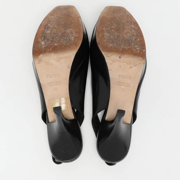 Pre Owned Fendi Black Leather Fendista Platform Slingback Pumps Size 38