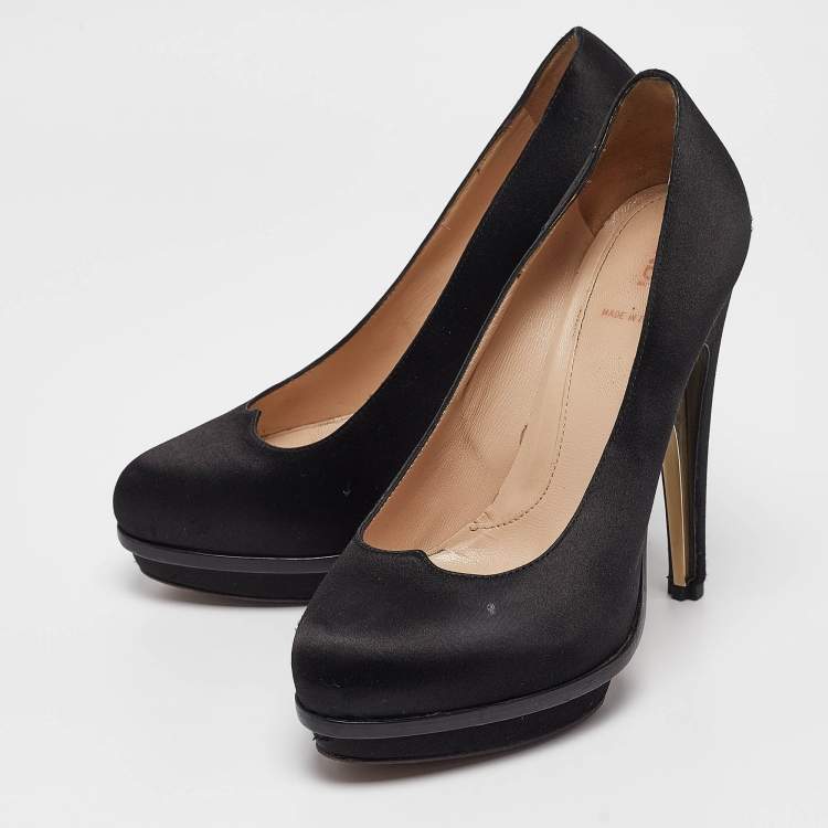 Pre Owned Fendi Black Suede Block Heel Pumps Size 37