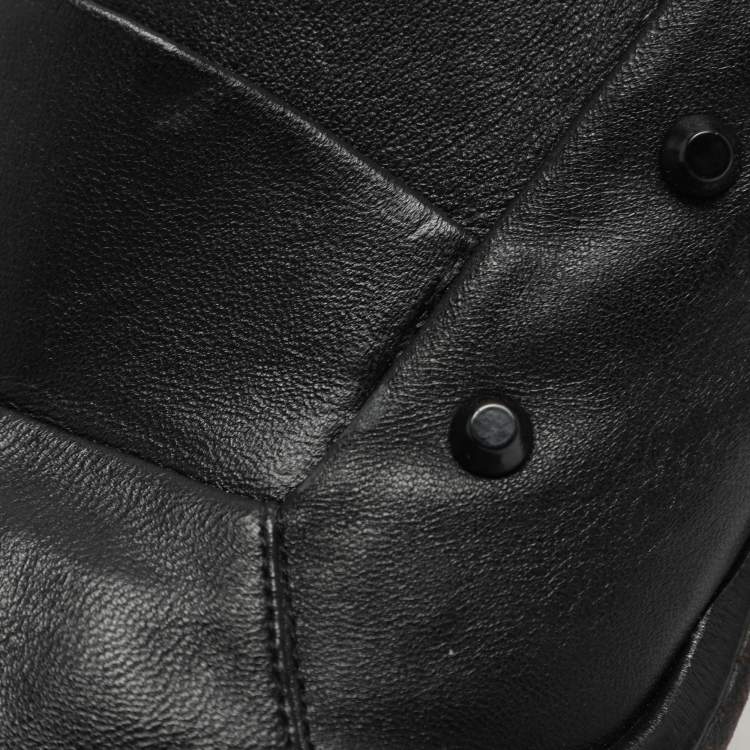 Pre Owned Fendi Black Leather Polifonia Booties Size 36.5