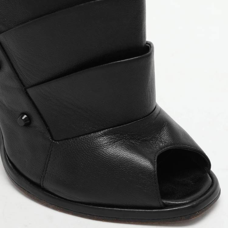Pre Owned Fendi Black Leather Polifonia Booties Size 36.5