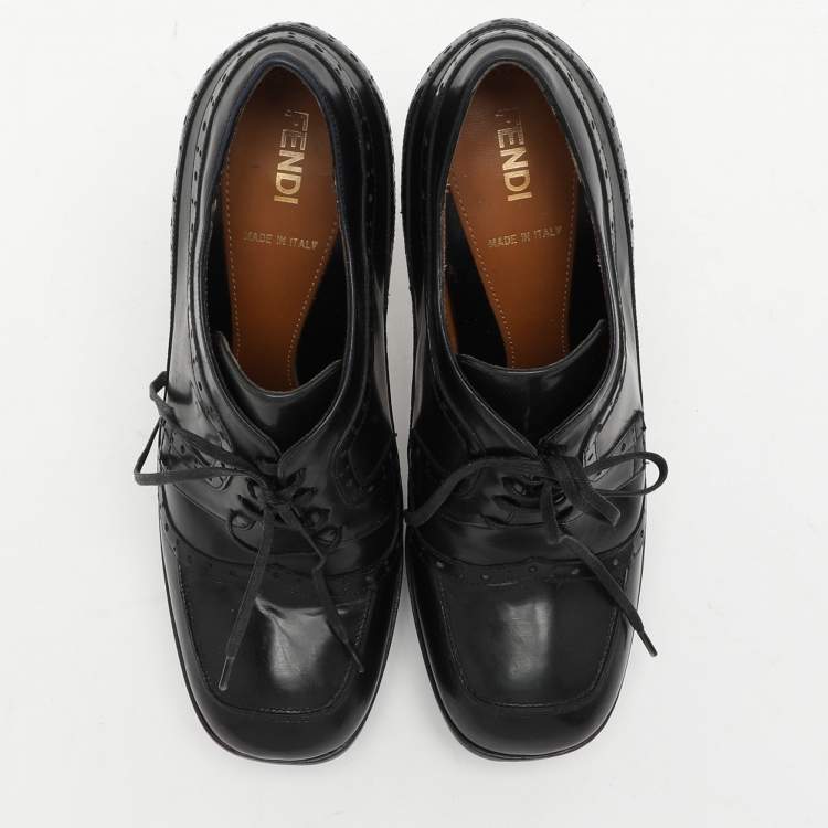 Pre Owned Fendi Black Leather Lace Up Booties Size 37