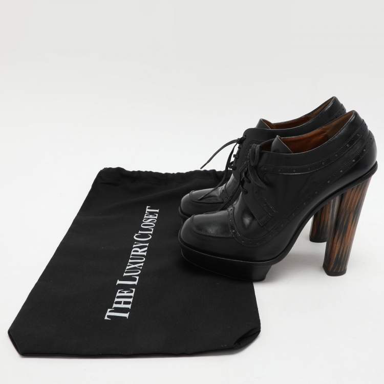 Pre Owned Fendi Black Leather Lace Up Booties Size 37