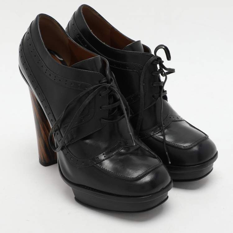Pre Owned Fendi Black Leather Lace Up Booties Size 37