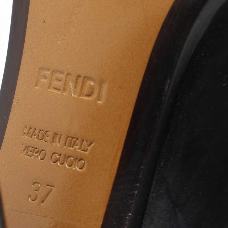Pre Owned Fendi Black Leather Lace Up Booties Size 37