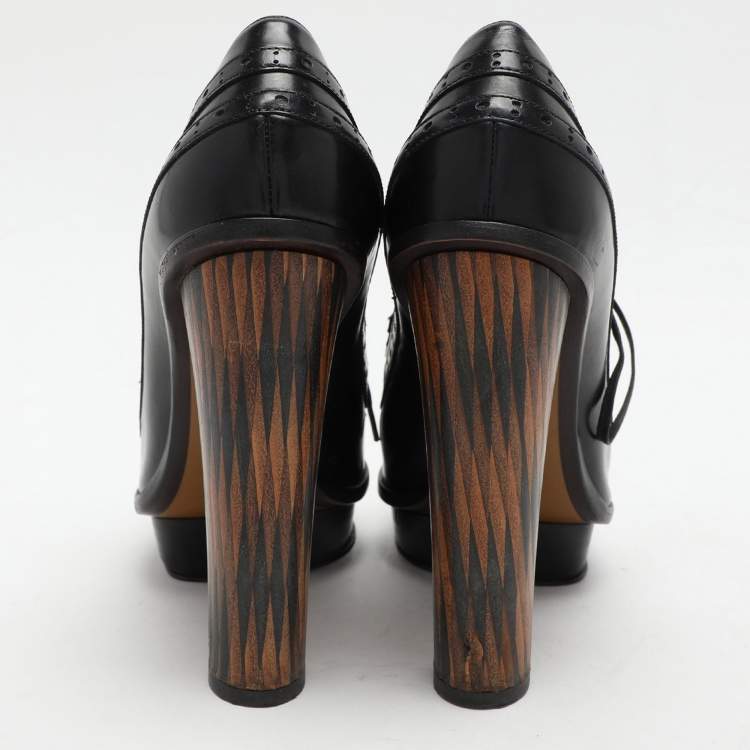 Pre Owned Fendi Black Leather Lace Up Booties Size 37