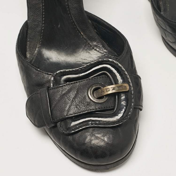 Pre Owned Fendi Black Leather Wedge Pumps Size 36.5