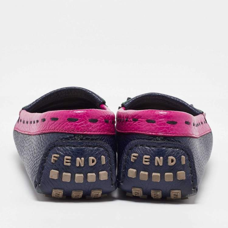 Pre Owned Fendi Multicolor Leather Monster Driver Loafers Size 38.5