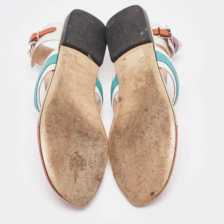 Pre Owned Fendi Multicolor Leather Studded Thong Flat Sandals Size 40
