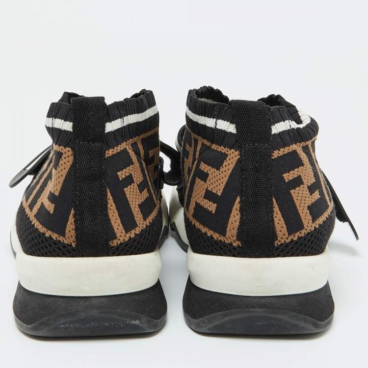 Pre Owned Fendi Black/Brown Zucca Knit Fabric Rockoko Slip On Sneakers Size 38