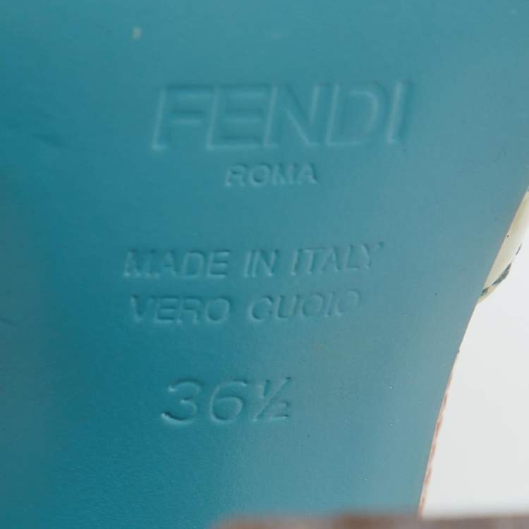 Pre Owned Fendi Off-white/Blue Patent Leather T-Strap Platform Sandals Size 36.5